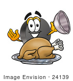 #24139 Clip Art Graphic Of An Ice Hockey Puck Cartoon Character Serving A Thanksgiving Turkey On A Platter