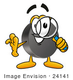 #24141 Clip Art Graphic Of An Ice Hockey Puck Cartoon Character Looking Through A Magnifying Glass