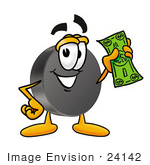 #24142 Clip Art Graphic Of An Ice Hockey Puck Cartoon Character Holding A Dollar Bill