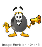 #24145 Clip Art Graphic Of An Ice Hockey Puck Cartoon Character Holding A Megaphone