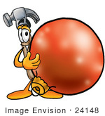 #24148 Clip Art Graphic Of A Hammer Tool Cartoon Character With A Christmas Bauble