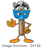 #24152 Clip Art Graphic Of A Hammer Tool Cartoon Character Wearing A Blue Mask Over His Face