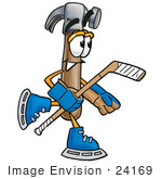 #24169 Clip Art Graphic Of A Hammer Tool Cartoon Character Playing Ice Hockey