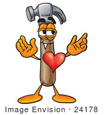 #24178 Clip Art Graphic Of A Hammer Tool Cartoon Character With His Heart Beating Out Of His Chest