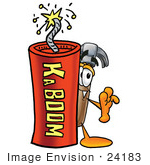 #24183 Clip Art Graphic Of A Hammer Tool Cartoon Character Standing With A Lit Stick Of Dynamite