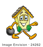 #24262 Clip Art Graphic Of A Yellow Residential House Cartoon Character Holding A Bowling Ball