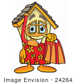 #24264 Clip Art Graphic Of A Yellow Residential House Cartoon Character In Orange And Red Snorkel Gear