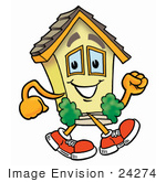 #24274 Clip Art Graphic Of A Yellow Residential House Cartoon Character Walking