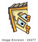 #24277 Clip Art Graphic Of A Yellow Residential House Cartoon Character Peeking Around A Corner