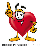 #24295 Clip Art Graphic Of A Red Love Heart Cartoon Character Pointing Upwards