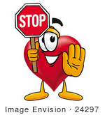 #24297 Clip Art Graphic Of A Red Love Heart Cartoon Character Holding A Stop Sign