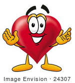 #24307 Clip Art Graphic of a Red Love Heart Cartoon Character With Welcoming Open Arms by toons4biz