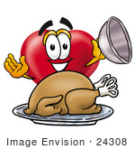 #24308 Clip Art Graphic Of A Red Love Heart Cartoon Character Serving A Thanksgiving Turkey On A Platter
