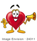 #24311 Clip Art Graphic Of A Red Love Heart Cartoon Character Holding A Megaphone
