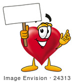 #24313 Clip Art Graphic Of A Red Love Heart Cartoon Character Holding A Blank Sign