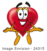 #24315 Clip Art Graphic Of A Red Love Heart Cartoon Character Sitting