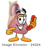 #24324 Clip Art Graphic Of A Human Heart Cartoon Character Holding A Telephone