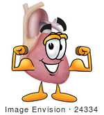 #24334 Clip Art Graphic Of A Human Heart Cartoon Character Flexing His Arm Muscles
