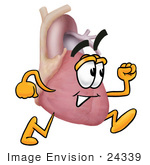 #24339 Clip Art Graphic Of A Human Heart Cartoon Character Running
