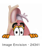 #24341 Clip Art Graphic Of A Human Heart Cartoon Character Peeking Over A Surface