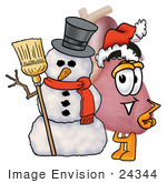 #24344 Clip Art Graphic Of A Human Heart Cartoon Character With A Snowman On Christmas