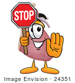 #24351 Clip Art Graphic Of A Human Heart Cartoon Character Holding A Stop Sign