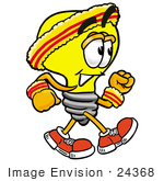 #24368 Clip Art Graphic Of A Yellow Electric Lightbulb Cartoon Character Speed Walking Or Jogging
