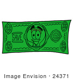 #24371 Clip Art Graphic Of A Yellow Electric Lightbulb Cartoon Character On A Dollar Bill