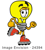 #24394 Clip Art Graphic Of A Yellow Electric Lightbulb Cartoon Character Roller Blading On Inline Skates