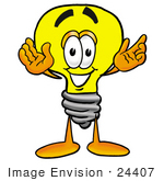#24407 Clip Art Graphic Of A Yellow Electric Lightbulb Cartoon Character With Welcoming Open Arms