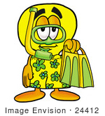 #24412 Clip Art Graphic Of A Yellow Electric Lightbulb Cartoon Character In Green And Yellow Snorkel Gear