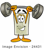 #24431 Clip Art Graphic Of A White Electrical Light Switch Cartoon Character Holding A Heavy Barbell Above His Head