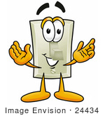 #24434 Clip Art Graphic Of A White Electrical Light Switch Cartoon Character With Welcoming Open Arms