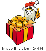 #24436 Clip Art Graphic Of A White Electrical Light Switch Cartoon Character Standing By A Christmas Present