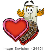 #24451 Clip Art Graphic Of A White Electrical Light Switch Cartoon Character With An Open Box Of Valentines Day Chocolate Candies
