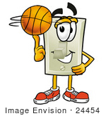 #24454 Clip Art Graphic Of A White Electrical Light Switch Cartoon Character Spinning A Basketball On His Finger