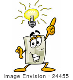 #24455 Clip Art Graphic Of A White Electrical Light Switch Cartoon Character With A Bright Idea