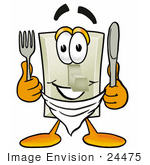 #24475 Clip Art Graphic Of A White Electrical Light Switch Cartoon Character Holding A Knife And Fork