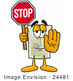#24481 Clip Art Graphic Of A White Electrical Light Switch Cartoon Character Holding A Stop Sign