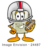 #24487 Clip Art Graphic Of A White Electrical Light Switch Cartoon Character In A Helmet Holding A Football