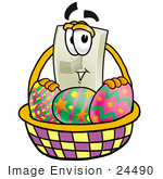 #24490 Clip Art Graphic Of A White Electrical Light Switch Cartoon Character In An Easter Basket Full Of Decorated Easter Eggs