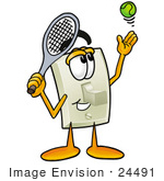 #24491 Clip Art Graphic Of A White Electrical Light Switch Cartoon Character Preparing To Hit A Tennis Ball