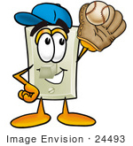 #24493 Clip Art Graphic Of A White Electrical Light Switch Cartoon Character Catching A Baseball With A Glove
