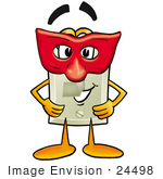 #24498 Clip Art Graphic Of A White Electrical Light Switch Cartoon Character Wearing A Red Mask Over His Face