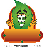 #24501 Clip Art Graphic Of A Green Tree Leaf Cartoon Character Label