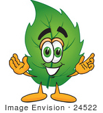 #24522 Clip Art Graphic of a Green Tree Leaf Cartoon Character With Welcoming Open Arms by toons4biz