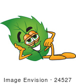 #24527 Clip Art Graphic Of A Green Tree Leaf Cartoon Character Resting His Head On His Hand