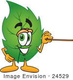 #24529 Clip Art Graphic Of A Green Tree Leaf Cartoon Character Holding A Pointer Stick
