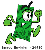 #24539 Clip Art Graphic Of A Flat Green Dollar Bill Cartoon Character Running