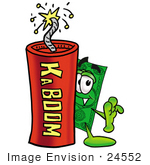 #24552 Clip Art Graphic Of A Flat Green Dollar Bill Cartoon Character Standing With A Lit Stick Of Dynamite